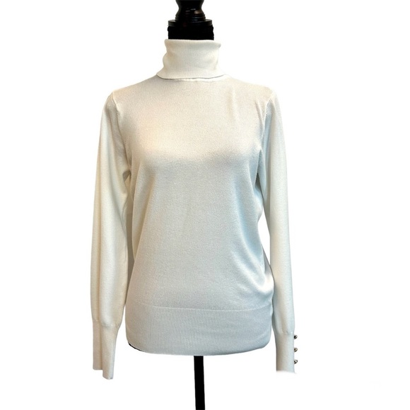 FOREVER 21 Ivory white long sleeve knit turtleneck sweater Sz M - Picture 1 of 10